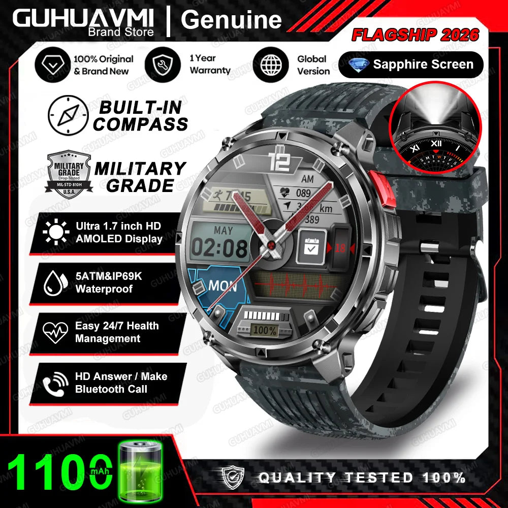 2026 New T-Rex3 Pro 1100mAh Battery Smart Watch GPS path 5ATM Waterproof Sports Run tracker Outdoors Compass Military Smartwatch NovaCart