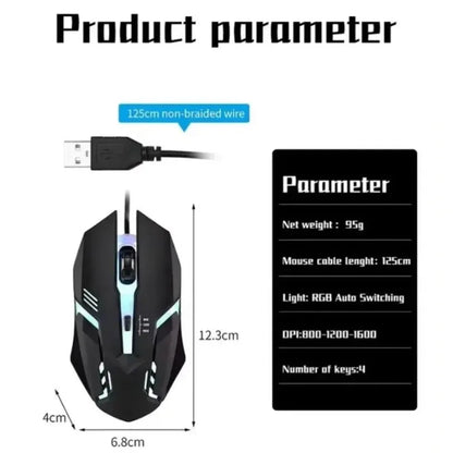 USB LED Colorful Luminous Button Gaming Mouse Wired Mouse For PC Gamer Computer Desktop Laptop Mice DPI1200 RGB Ergonomic Mouse Pi-Mart