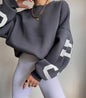 Casual Letters Print Sweatshirt Women Long Sleeve Loose Hoodies Y2k Streetwear
