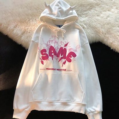 Letter Print  Hoodie Pullover Vintage Gothic Aesthetic Oversized Hooded Sweatshirt