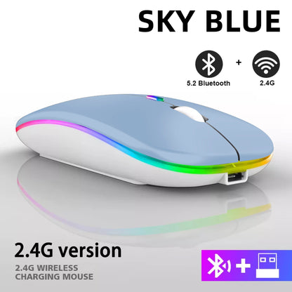 Rechargeable Bluetooth Wireless Mouse with 2.4GHz USB RGB 1600DPI Mouse for Computer Laptop Tablet PC Macbook Gaming Mouse Gamer Pi-Mart