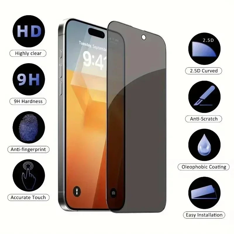 1-5PCS Anti Peep Privacy Tempered Glass For iPhone 12 13 14 15 Pro Max 16 17 Anti Spy Screen Protector NovaCart