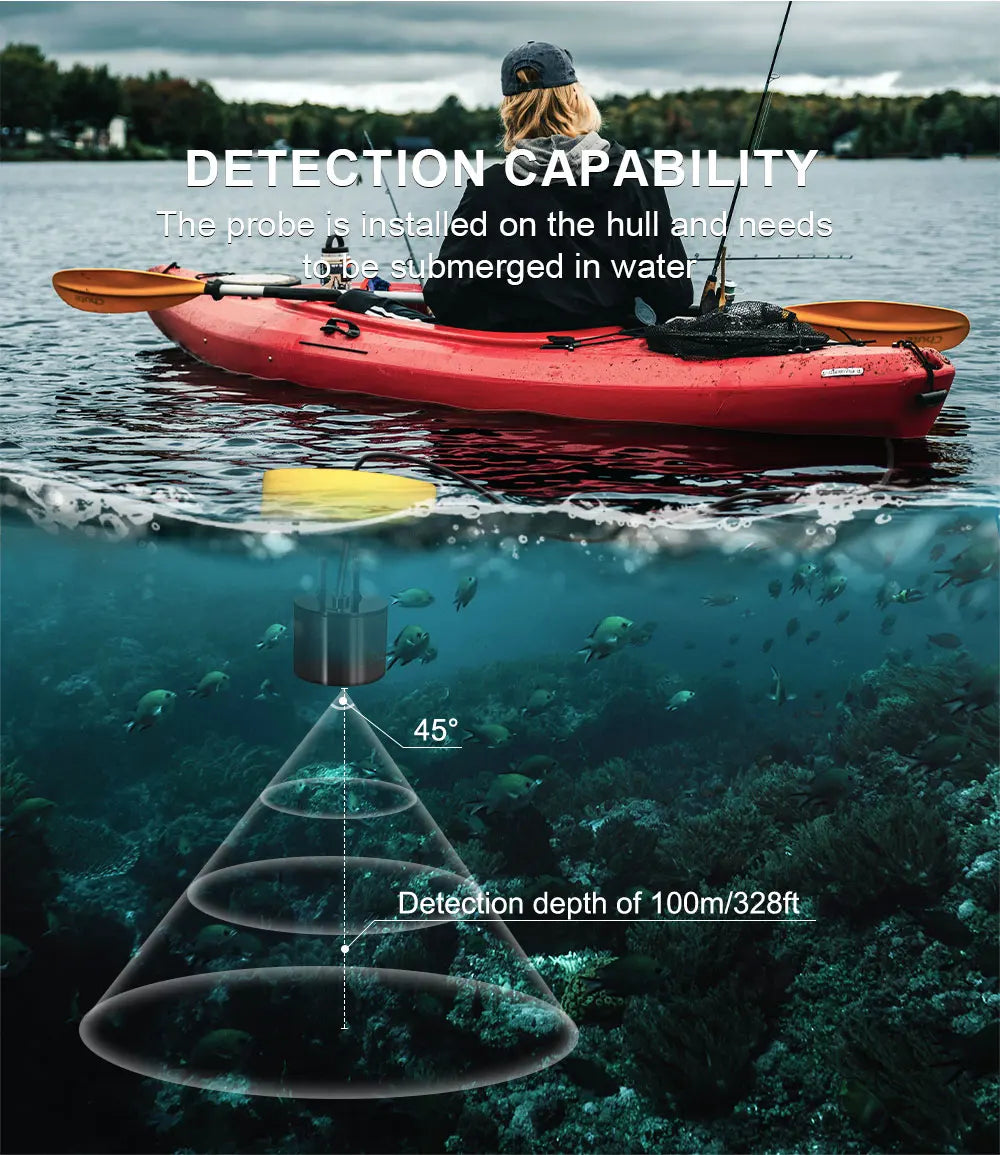 FFC1108-1 Alarm 100M Portable Sonar Fish Finders 45 degrees Sonar Coverage Echo Sounder Alarm Transducer Lake Sea Fishing NovaCart