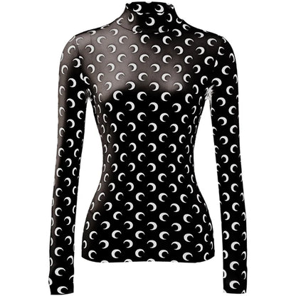 Woman Clothes Korean Moon Print Long Sleeve T-Shirt Fashion Casual Layered Sun Protection Top Ice Silk Basic Tee Spring Autumn NovaCart