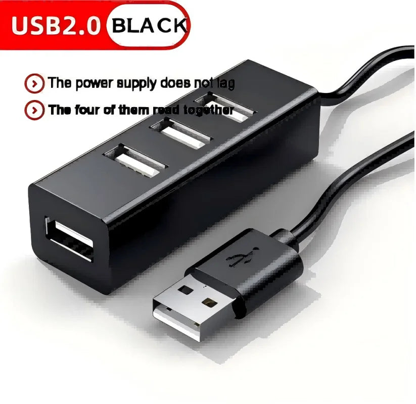 Mini 4-Port USB 2.0 Hub Adapter High-Speed Hub USB Splitter Converter All-in-One Computer Accessory Pi-Mart
