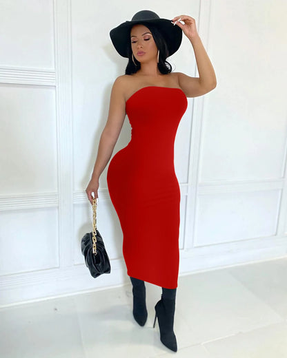 summer women's sexy sleeveless chest wrapped Long Beach Dress
