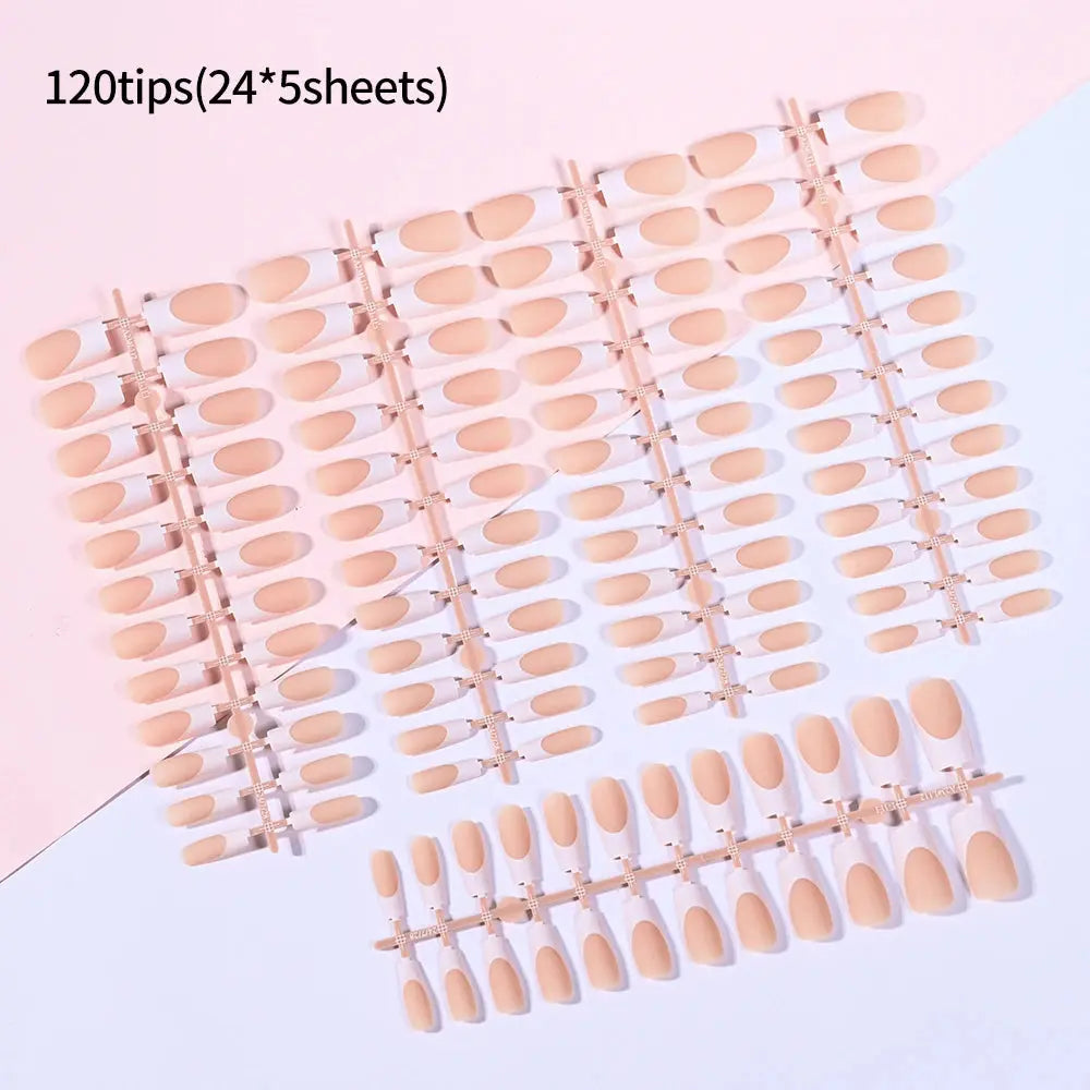 120Pcs Medium Long Square Acrylic French Fake Nails Full Cover Wearable French Press on Nails for Women Mixed Size False Nails NovaCart