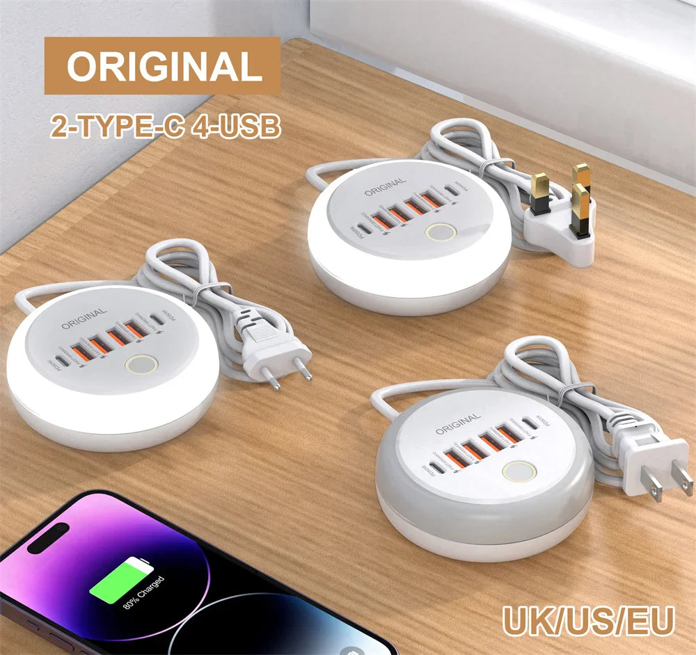 50W USB Charger Multi Ports Power Strip Socket Fast Charging Travel Charger For iPhone Samsung Xiaomi Quick Charge Phone Adapter Pi-Mart