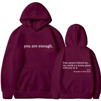 Autumn Winter Men Hooded Dear Person Behind Me You Are Enough Print Fashion Sweatshirt Hip Hop Casual Unisex Clothing NovaCart
