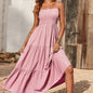 Spaghetti Strap Maxi Dress Women Summer Sleeveless Smocked Boho Long Beach Dress Sundresses