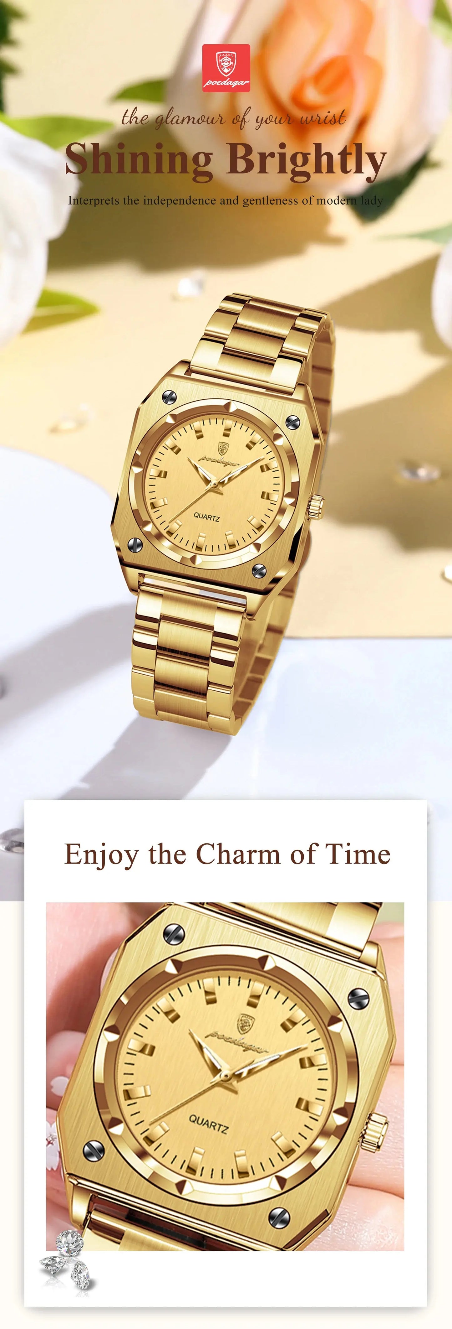 POEDAGAR Luxury Elegant Square Ladies Watch Waterproof Luminous Watch for Woman Stainless Steel Quartz Women's Watches Reloj+box NovaCart