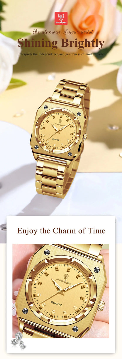 POEDAGAR Luxury Elegant Square Ladies Watch Waterproof Luminous Watch for Woman Stainless Steel Quartz Women's Watches Reloj+box NovaCart