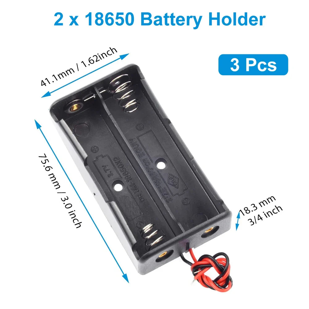 3pcs 18650 Battery Holder with Wire 3.7V,7.4V, 11.1V, 14.8V 18650 Battery Holder Box for Battery storage charging Pi-Mart
