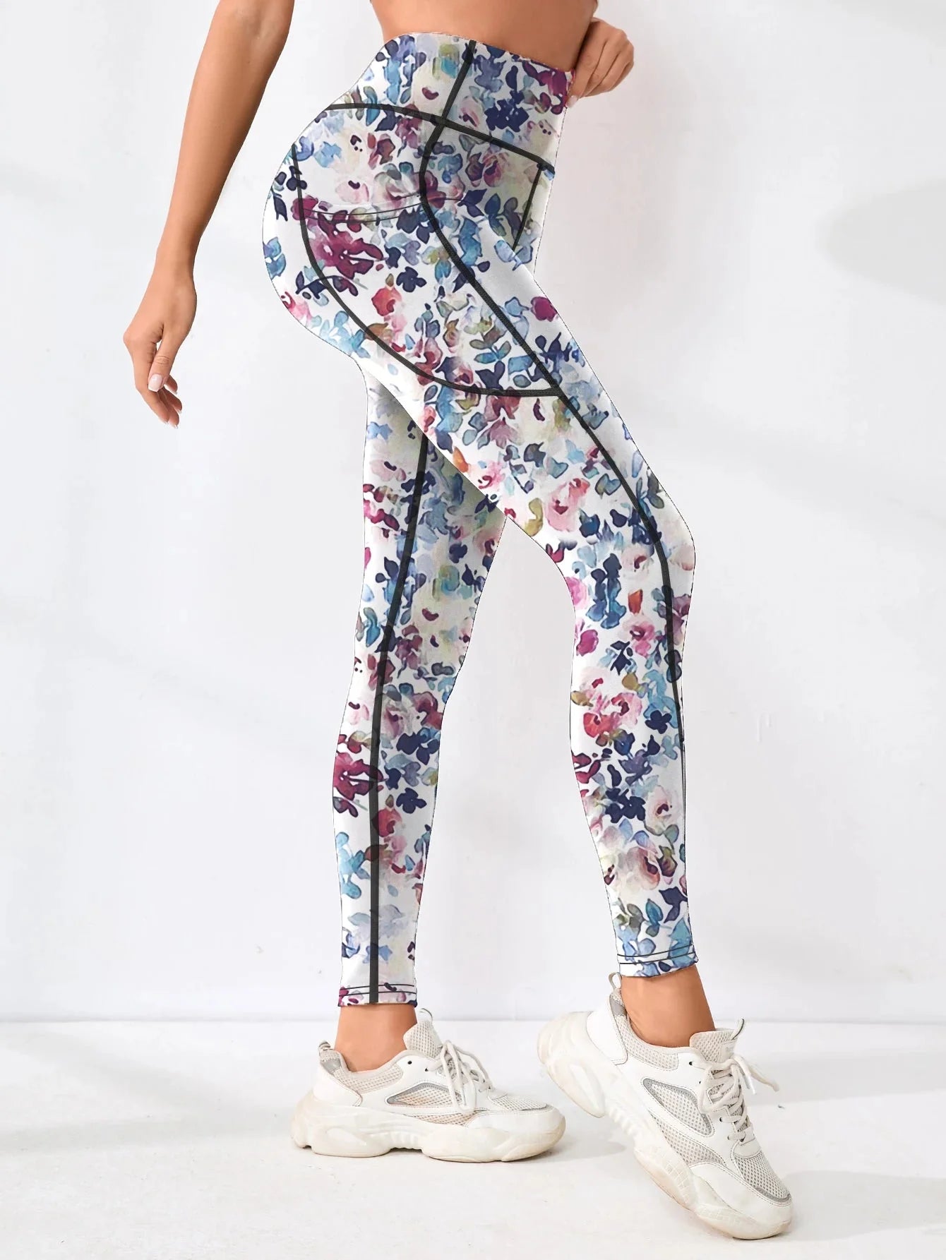 Printed High-Waist Pocket Fitness Pants Women FitiqueFit