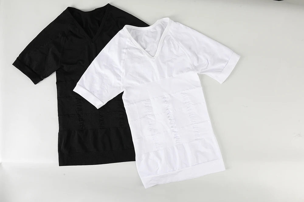 Men's Short Sleeve Compression T-Shirt V-neck Shapewear Tummy Control Flat Belly Tank Top Fitness Workout Slimming Body Shaper NovaCart