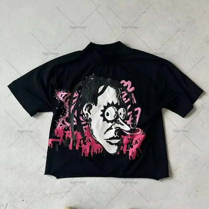 Chic American Anime Cartoon Street Hip-hop Cotton Men's Fashion Loose T-shirt Graphic T Shirts Streetwear Harajuku Unisex NovaCart