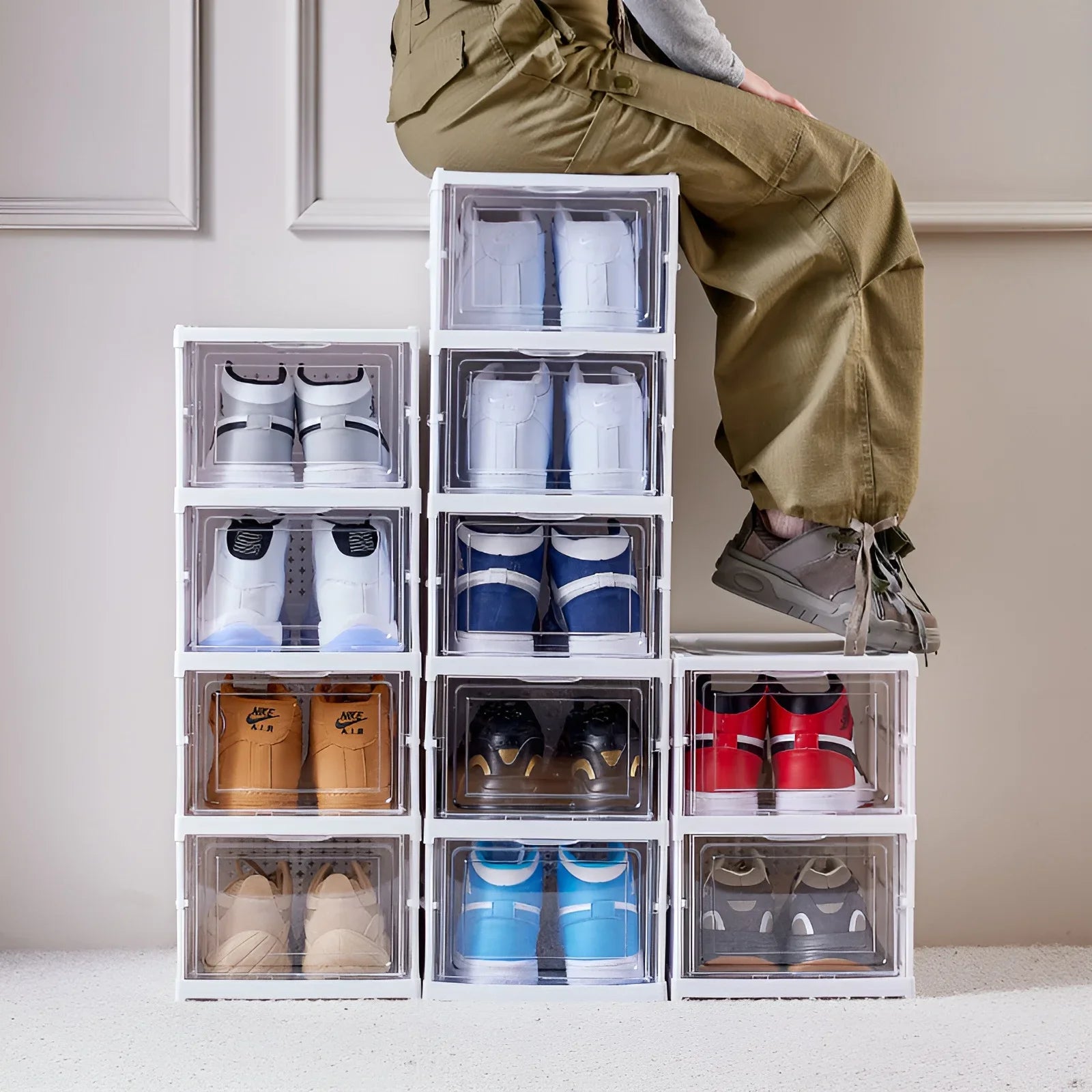 Transparent Shoes Box 6 Layers Shoe Display Case Thickened Foldable Sneaker Shoe Organizers Dustproof High-top Shoe Rack Shelf NovaCart