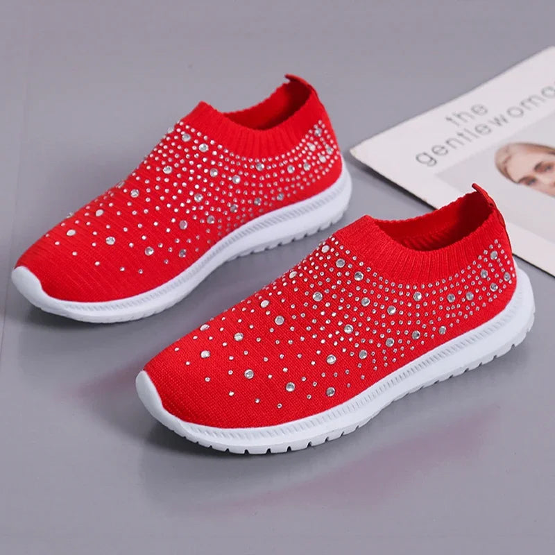 2024 New Crystal Breathable Mesh Sneaker Shoes for Women Comfortable Soft Bottom Flats Plus Size 43 Non Slip Casual Shoes Woman NovaCart
