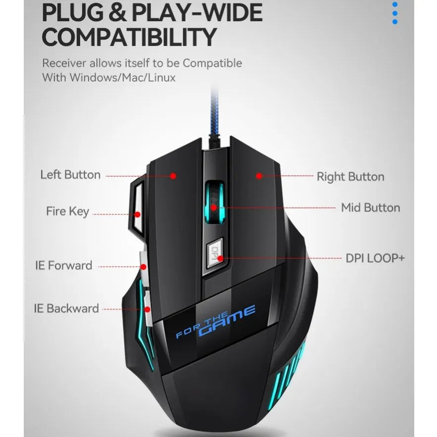 1 PC New Hyperspeed USB Gaming Mouse RGB Backlit Ergonomic Game Mice 7D Esports Wired Mouse for Laptop PC Gamer Pi-Mart
