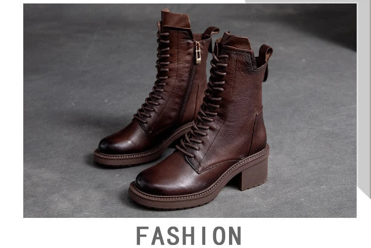 Birkuir Winter Plush Warm Boots Genuine Leather Women Snow Boots 6cm Thick Heel Shoes Handmade Side Zip Leisure Platform Boots NovaCart