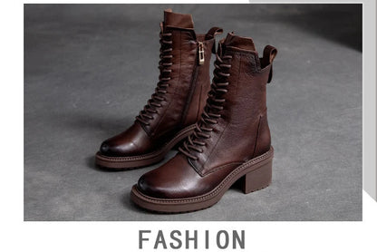 Birkuir Winter Plush Warm Boots Genuine Leather Women Snow Boots 6cm Thick Heel Shoes Handmade Side Zip Leisure Platform Boots NovaCart