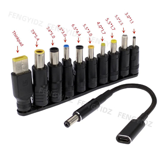65W Type C Laptop Power Adapter Connector Plug USB Type C to Universal Laptop Charger Jack Charging Cable Cord for Notebooks Pi-Mart