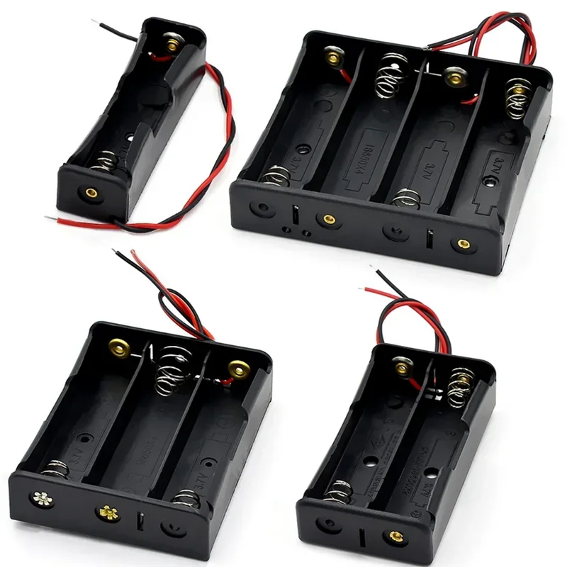 Black Plastic Battery Storage Case DIY Holder 1X 2X 3X 4X 18650 Battery Box with Wire Lead Pin for Electronics 18650 Battery Con Pi-Mart