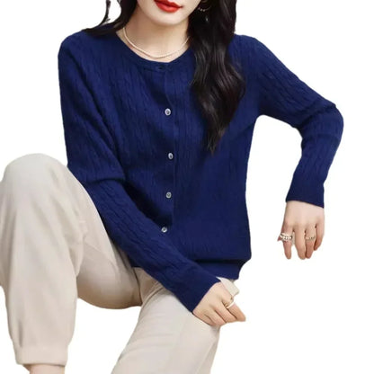 Long Sleeve Knitted O-neck Basic Thick Warm Cardigan