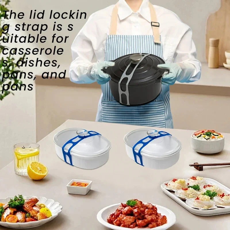 Reusable Lid Strap Silicone Elastic Band Universal Pot Lid Holder for Lunch Box Strap Elastic Band Outdoor Tableware Tool Pi-Mart