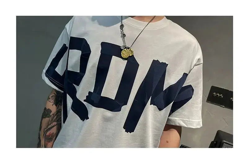 2023 Summer Casual All-match Trend Korean Fashion Short Sleeve Round Neck Solid Color Letter Printed Loose Fashion Youth T-shirt NovaCart