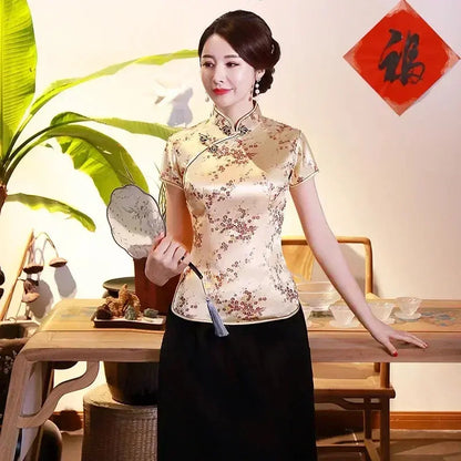 Elegant Ethnic Style Streetwear Cheongsam Qipao Tees Fashion Clothes Tshirts Vintage Shirts for Women Y2k Tops Women Clothing NovaCart