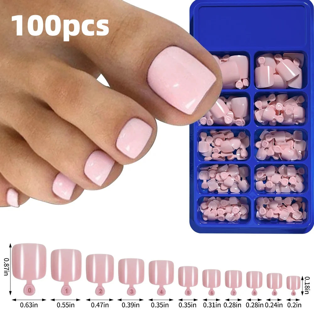 120pcs/Box French Tip Press-On Toenails Pink Color System Square Shape Foot Nails Short Length Glossy Finish False Toe Nails Set NovaCart