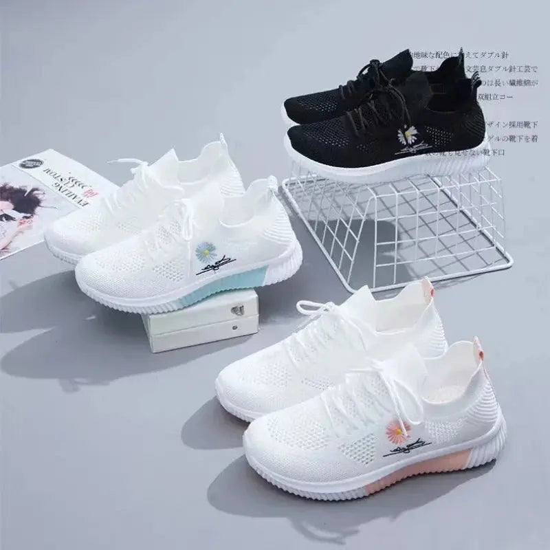 Summer Small White Shoes for Women's Casual Flying Knitted Shoes Comfortable Soft Sole Breathable Running Students' Shoes NovaCart