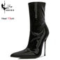 Knee-High Pointy Toe Women Boots 13cm Ultra Thin Steel High Heels Metal Heel Patent Leather Wide Calf Boots for Women Plus Size NovaCart