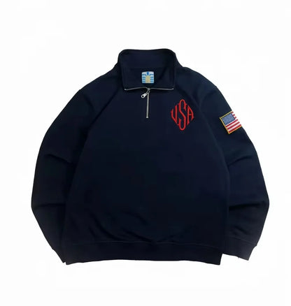 Y2K Retro Quarterzip Pullover Hoodie Embroidery Sweatshirt American Vintage Old Money Casual Streetwear Unisex Oversized Coat NovaCart