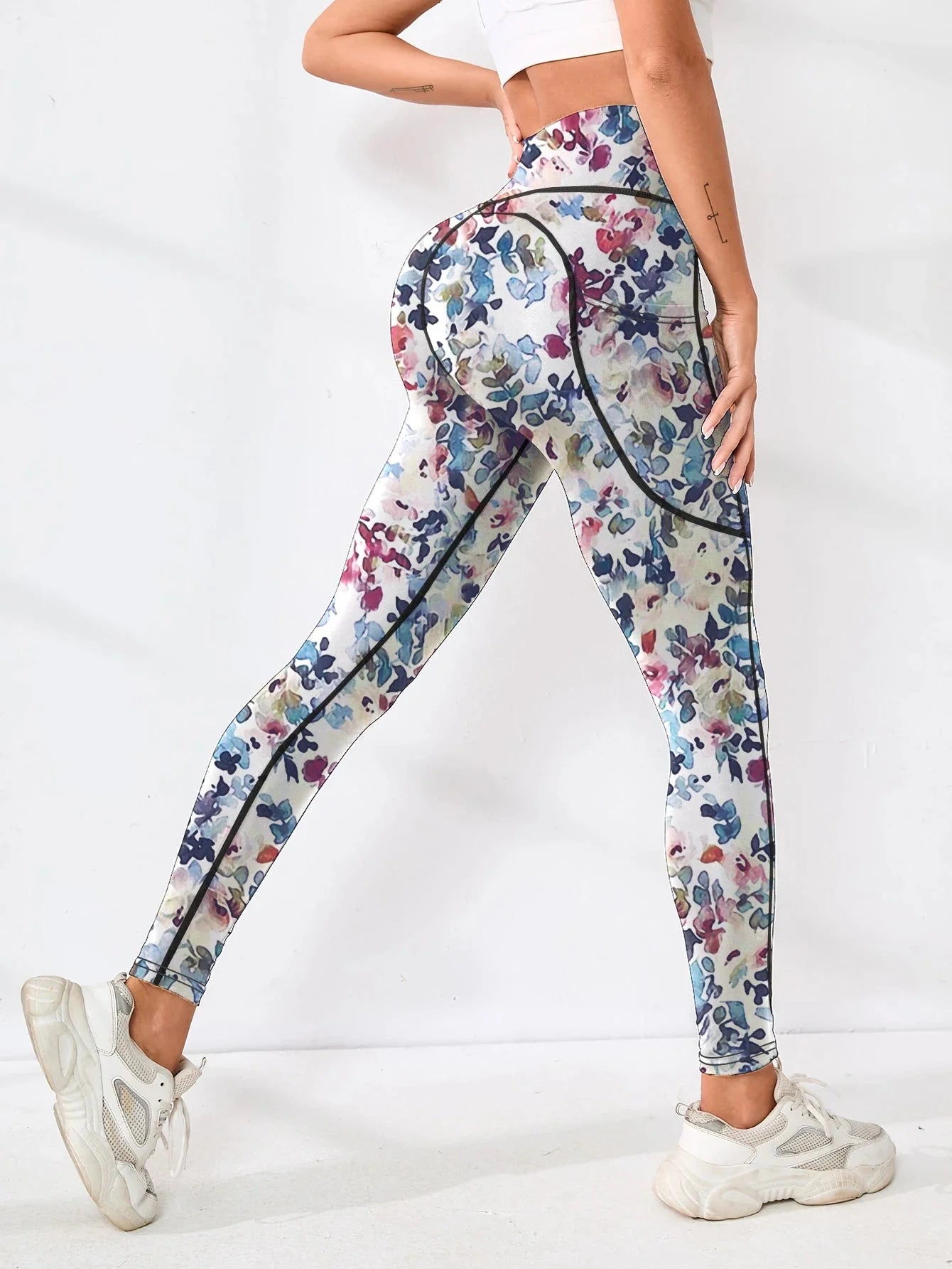 Printed High-Waist Pocket Fitness Pants Women FitiqueFit