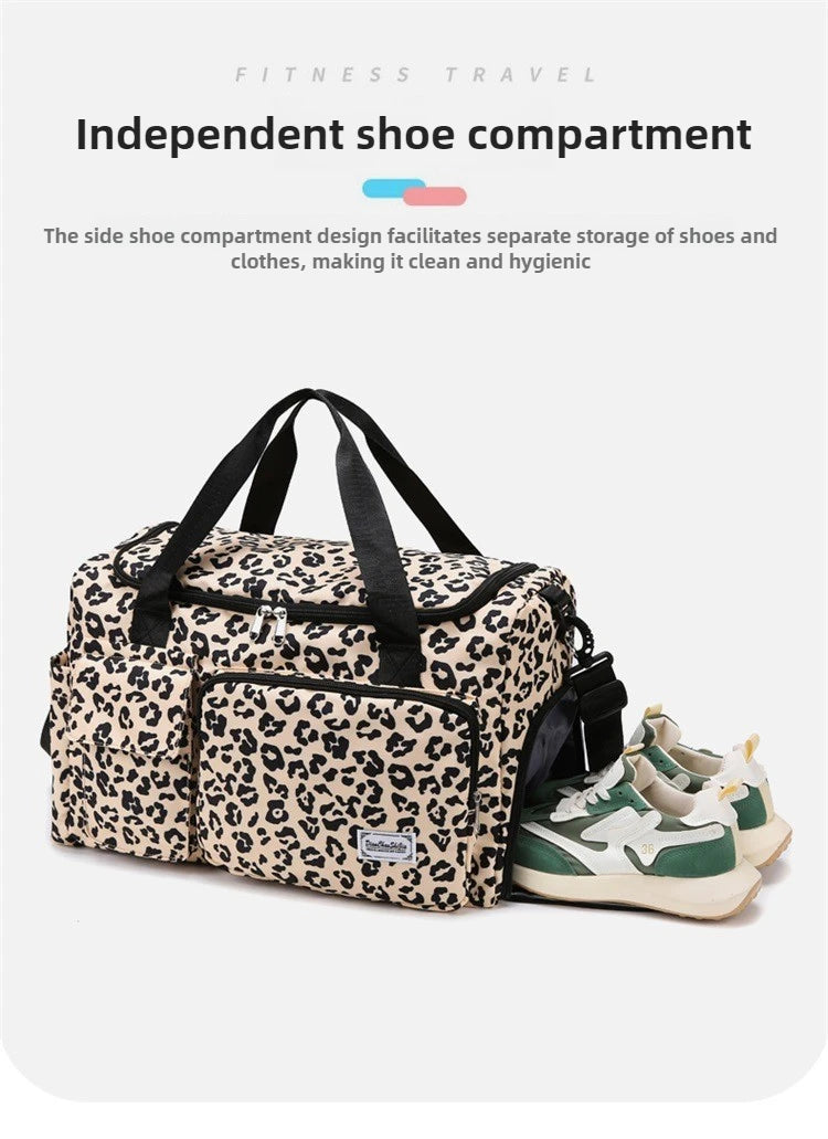 Classic Leopard Print Large Capacity Leisure Luggage Bag with Multiple Pockets and Shoe Compartment Sports Fitness Travel Bag NovaCart