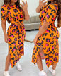 White Leopard Print Dress Tied Detail Slit Side Split Dress