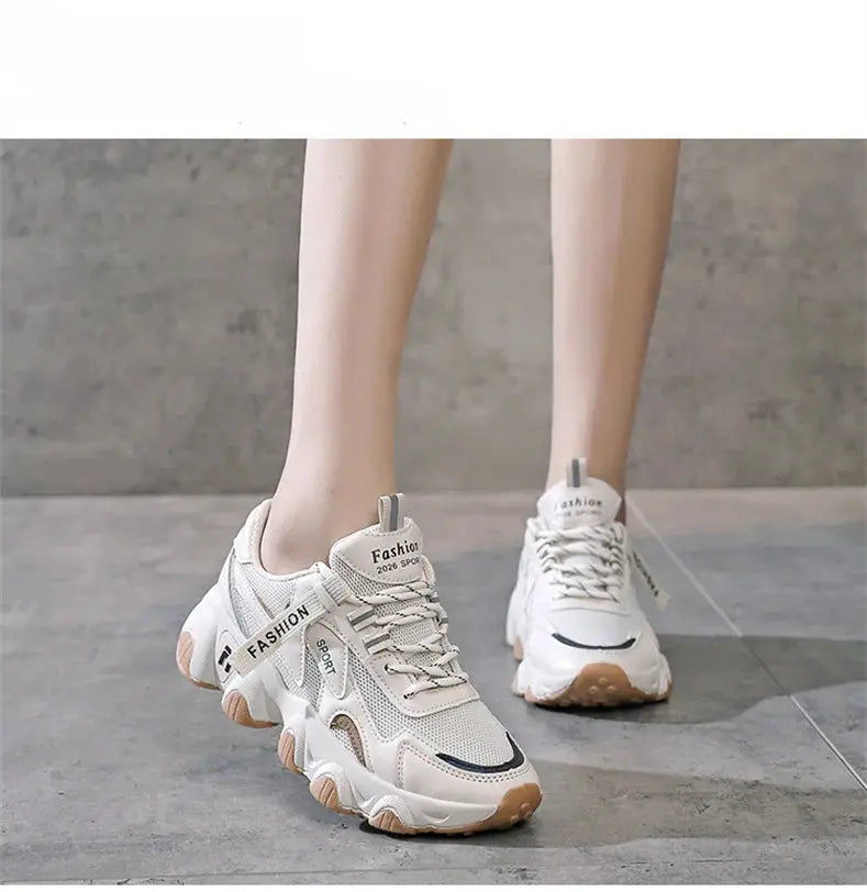 CINESSD 2023 Trendy Mesh Platform Sneakers Leather Shoes Breathable Casual Sports Shoes Women Flats NovaCart