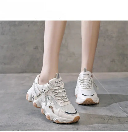 CINESSD 2023 Trendy Mesh Platform Sneakers Leather Shoes Breathable Casual Sports Shoes Women Flats NovaCart