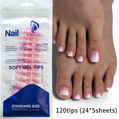 120pcs/Box French Tip Press-On Toenails Pink Color System Square Shape Foot Nails Short Length Glossy Finish False Toe Nails Set NovaCart