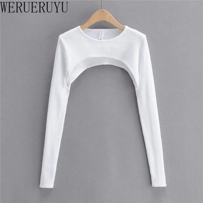 T-shirts Women Long Sleeve Crop Top Spring Autumn Y2k Aesthetic Clothes O-neck Black White Sexy Harajuku Knitted Tshirt 2023 NovaCart