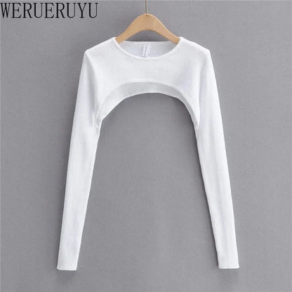T-shirts Women Long Sleeve Crop Top Spring Autumn Y2k Aesthetic Clothes O-neck Black White Sexy Harajuku Knitted Tshirt 2023 NovaCart