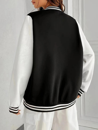 Women’s Oversize Solid Color Baseball Jacket FitiqueFit