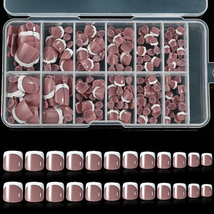 120pcs/Box French Tip Press-On Toenails Pink Color System Square Shape Foot Nails Short Length Glossy Finish False Toe Nails Set NovaCart
