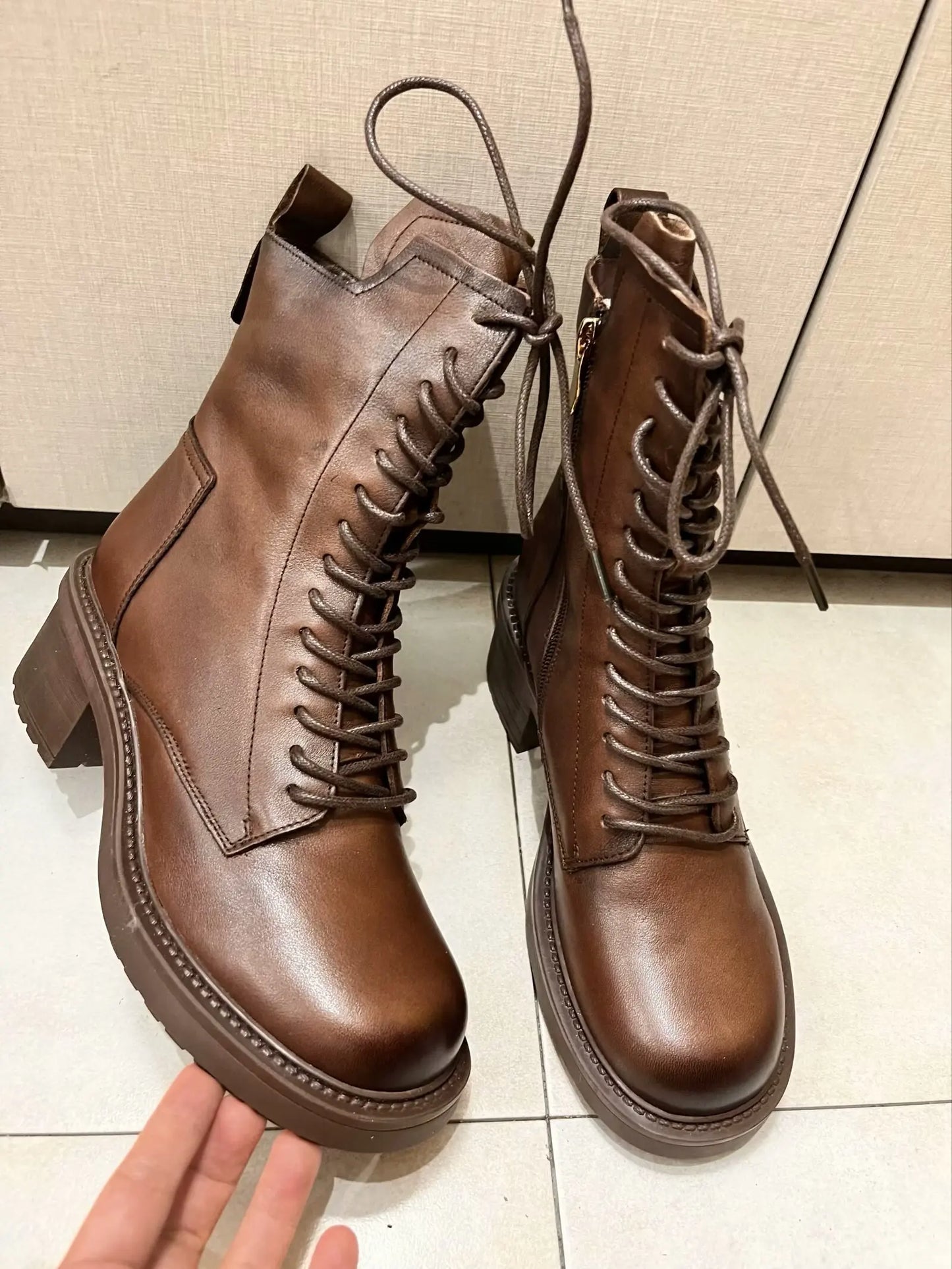 Birkuir Winter Plush Warm Boots Genuine Leather Women Snow Boots 6cm Thick Heel Shoes Handmade Side Zip Leisure Platform Boots NovaCart