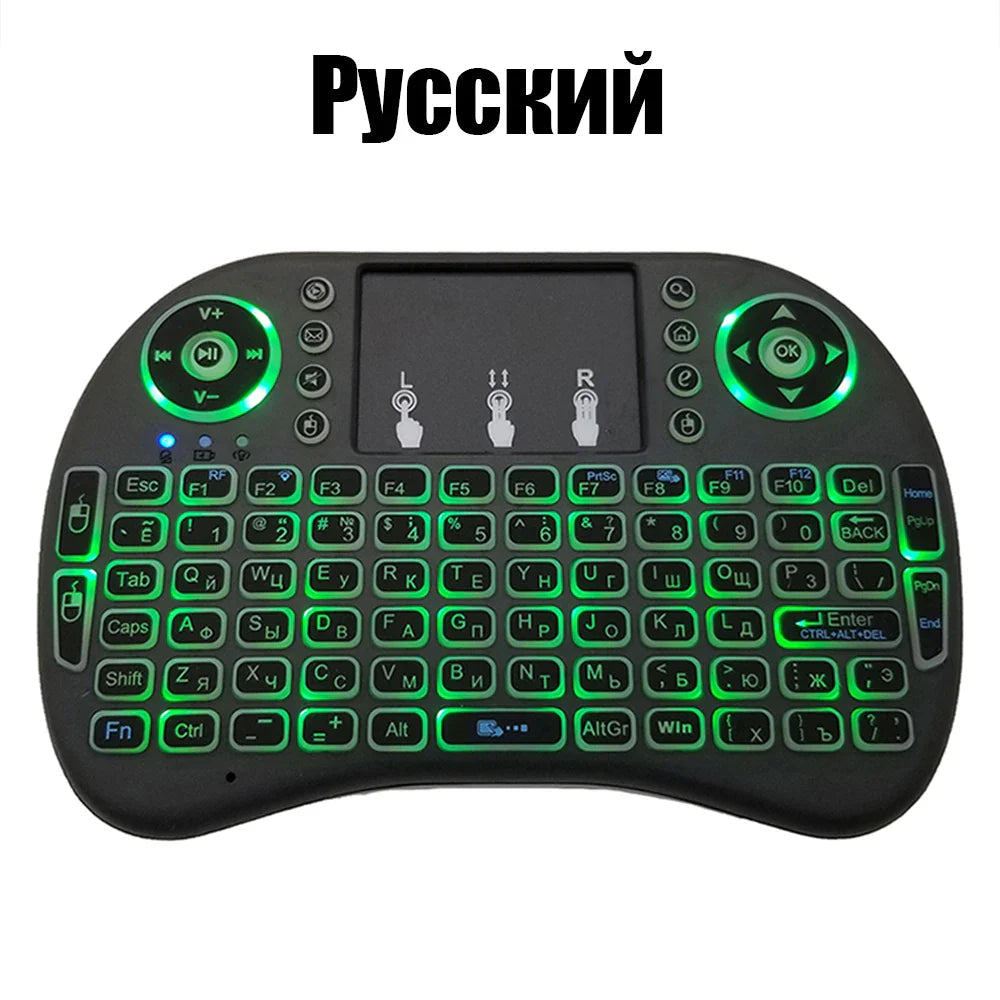 2.4G Air Mouse with Touchpad Keyboard i8 Arabic French Spanish Russian Backlit Mini Wireless Keyboard for PC Android TV Box Pi-Mart