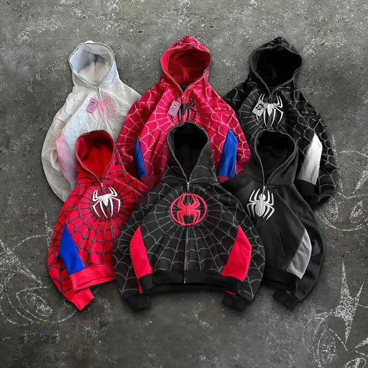 Y2k Retro Gothic America Spider Foaming 3d Print Hoodies Fashion Oversized Loose Full Zipper Hoodie Men Jacket Street Sweatshirt NovaCart
