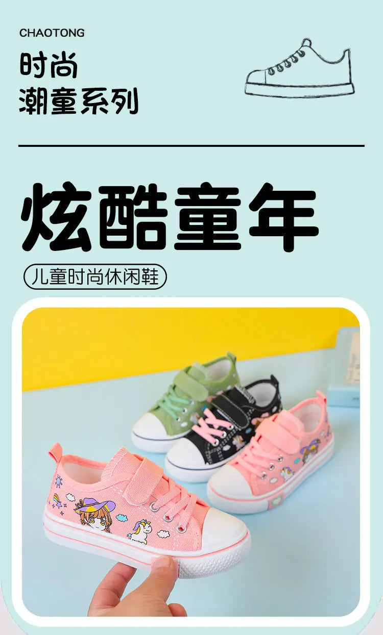 Children's  New Spring Canvas Shoes Cartoon Graffiti Children's Casual Shoes for Girls Comfort Fashion Kids Flat Tennis Sneakers NovaCart