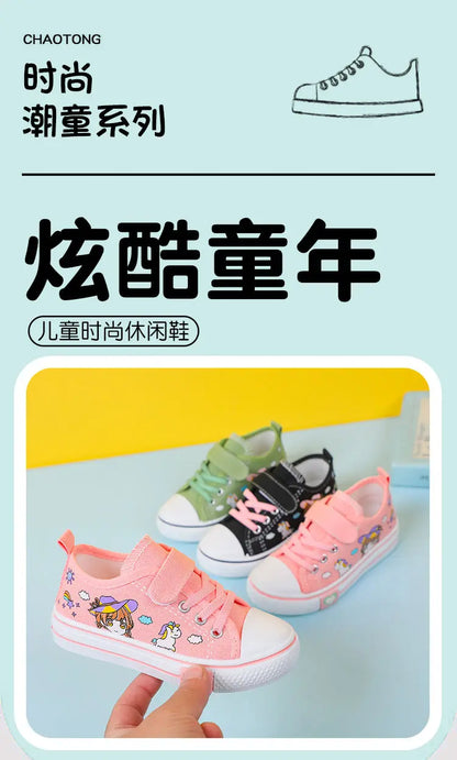 Children's  New Spring Canvas Shoes Cartoon Graffiti Children's Casual Shoes for Girls Comfort Fashion Kids Flat Tennis Sneakers NovaCart
